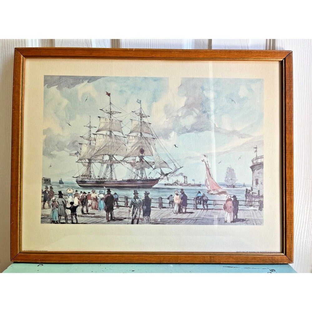 Vintage Nautical 'Black Baller Passing The Battery' By Gordan Grant 1951 Framed